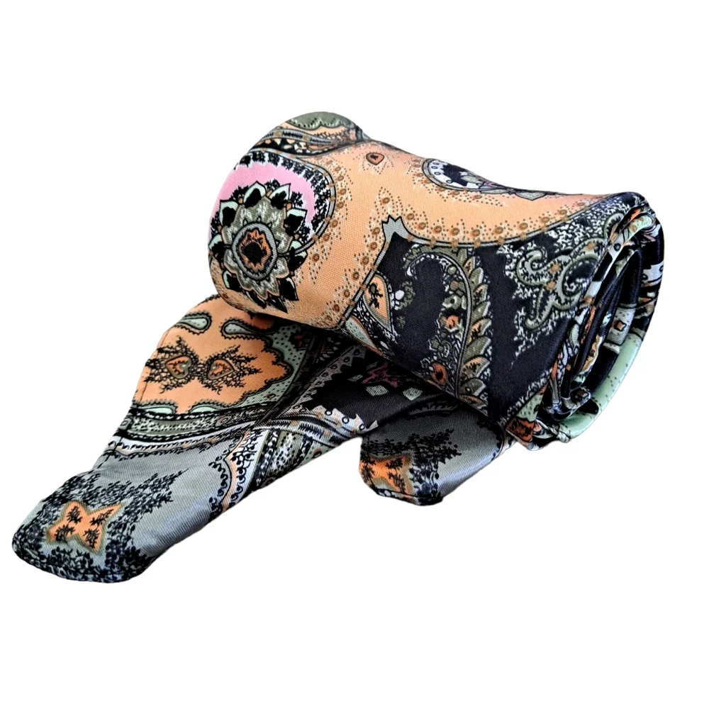 Satin square scarf black Paisley boho colorful neck hair & head elegant 2/$30